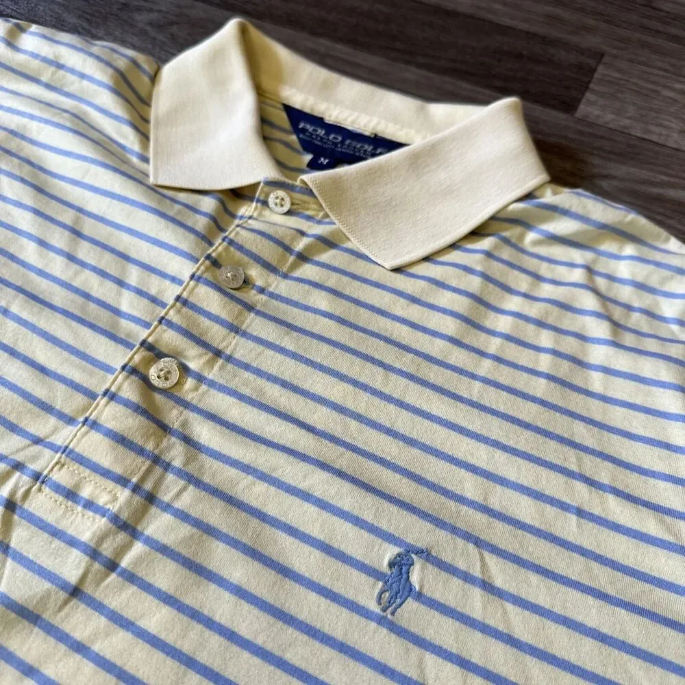 Polo Golf Ralph Lauren Polo Shirt Men’s Medium Yellow Blue Striped Pony Logo